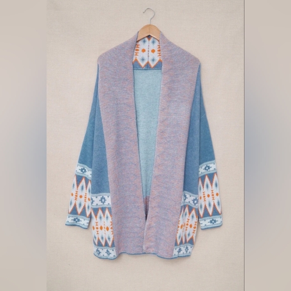 Chic Blue Aztec Cardigan Sweater Boutique Item - Picture 13 of 13